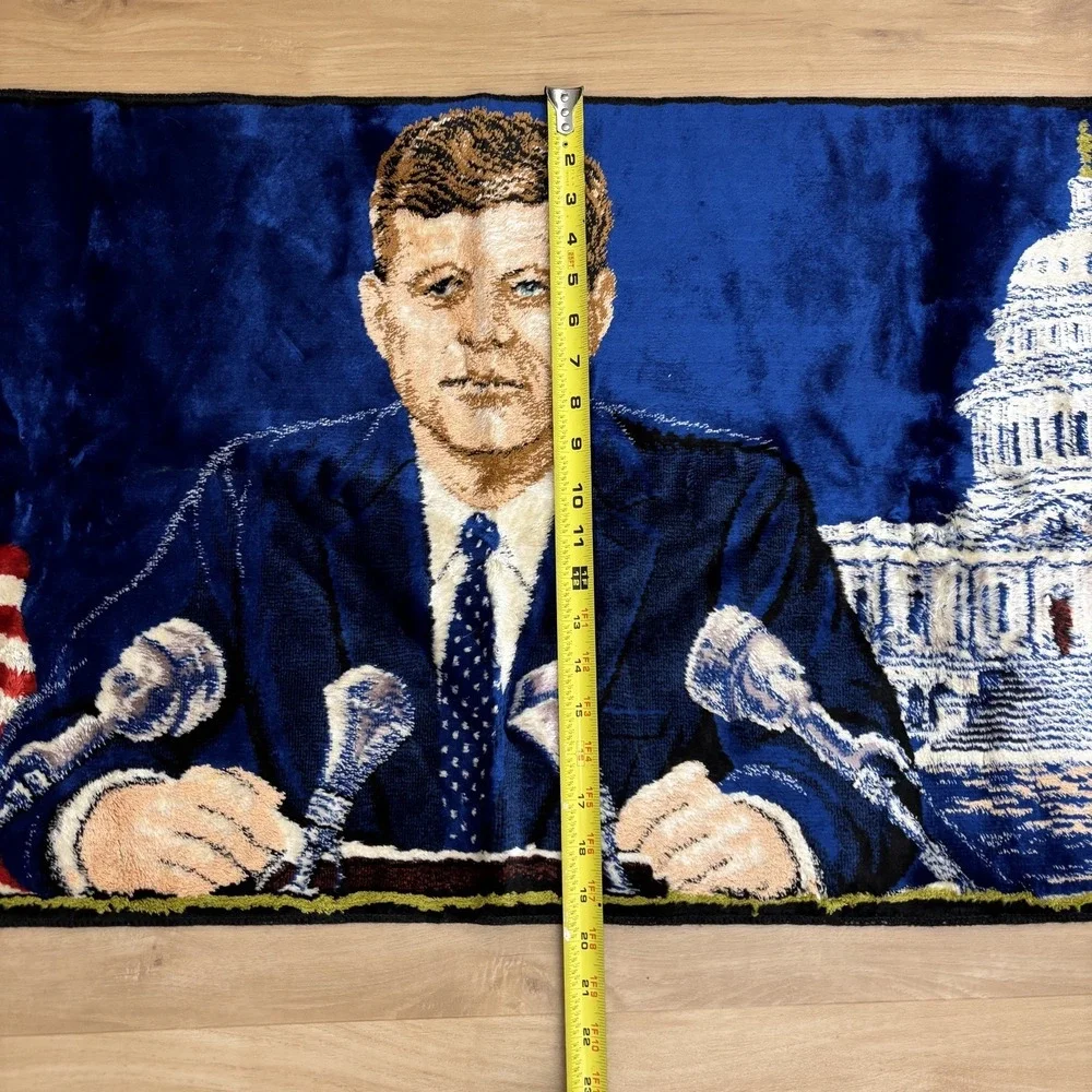 Vintage 1960's John F. Kennedy Tapestry Wall Rug Presidential Art - 37 x 19 inch
